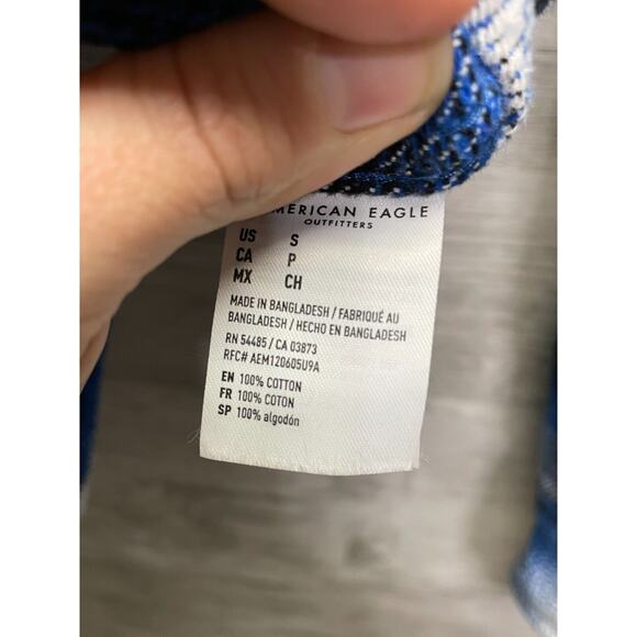 American Eagle Flannel Shirt Mens Small Blue Black Plaid Cotton Button Up - Picture 8 of 12